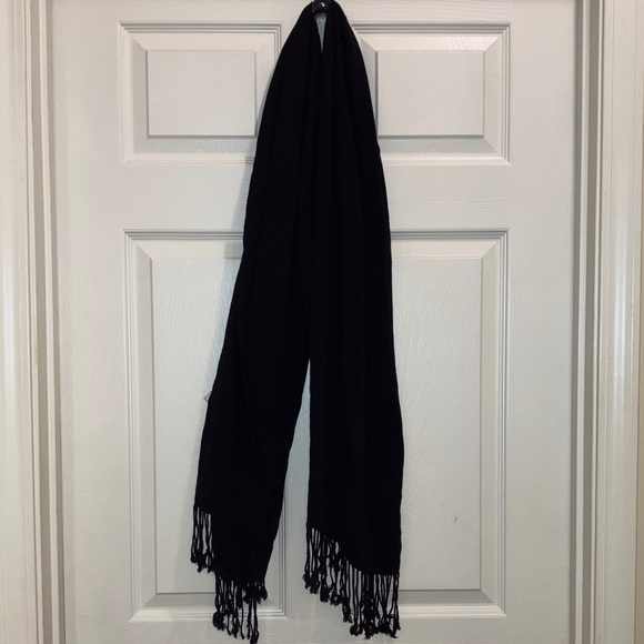 C Accessories - Black Fringe Rayon Scarf Long 74” Wrap Wide Boutique Style Shawl Fall Winter